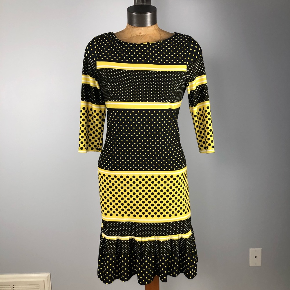 Vintage Black and yellow polka dot dress